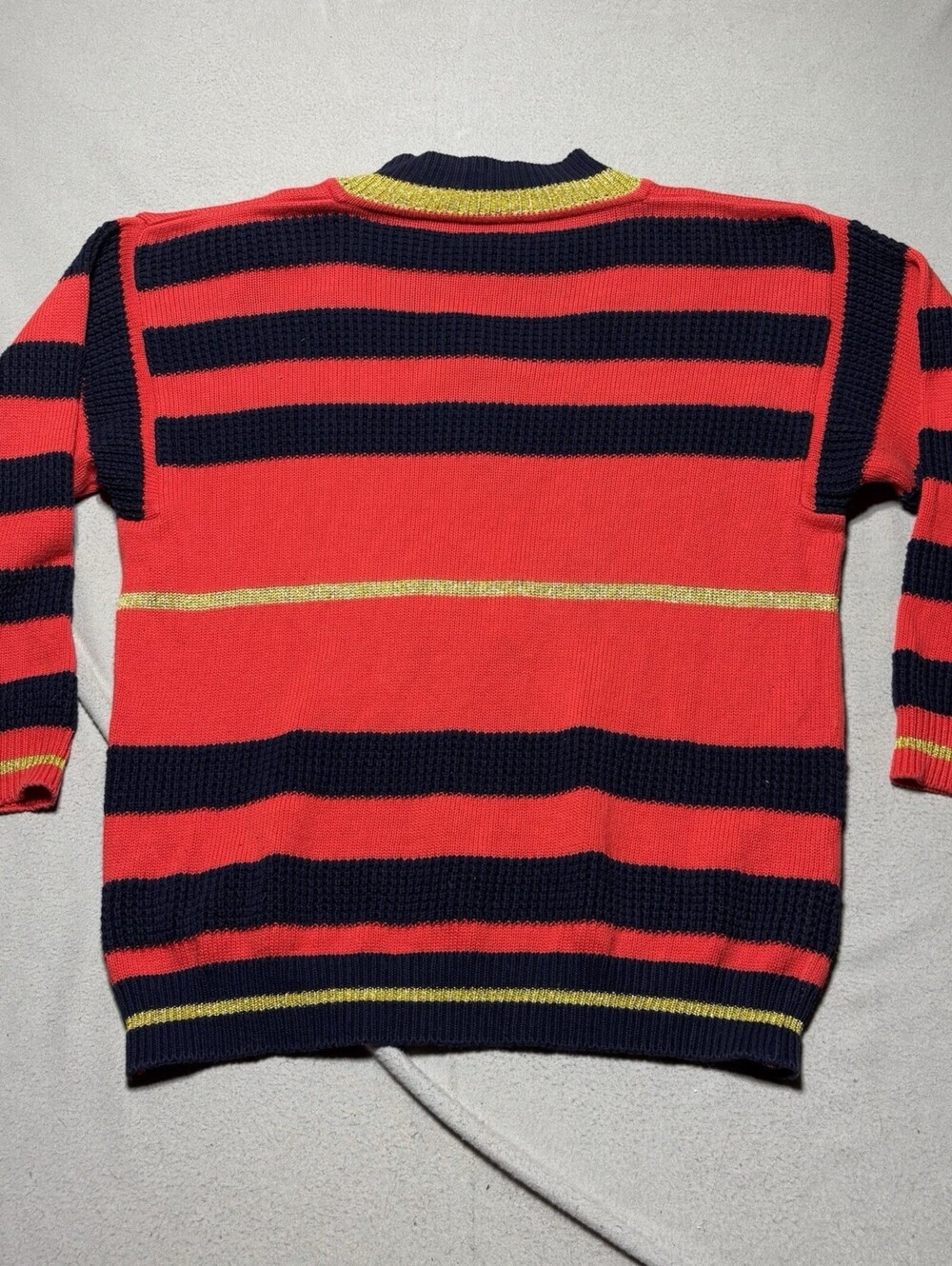 Vintage 1980s Vianni Red Navy Gold Nautical Striped V Neck Sweater Size 14 (42) - Picture 6 of 8